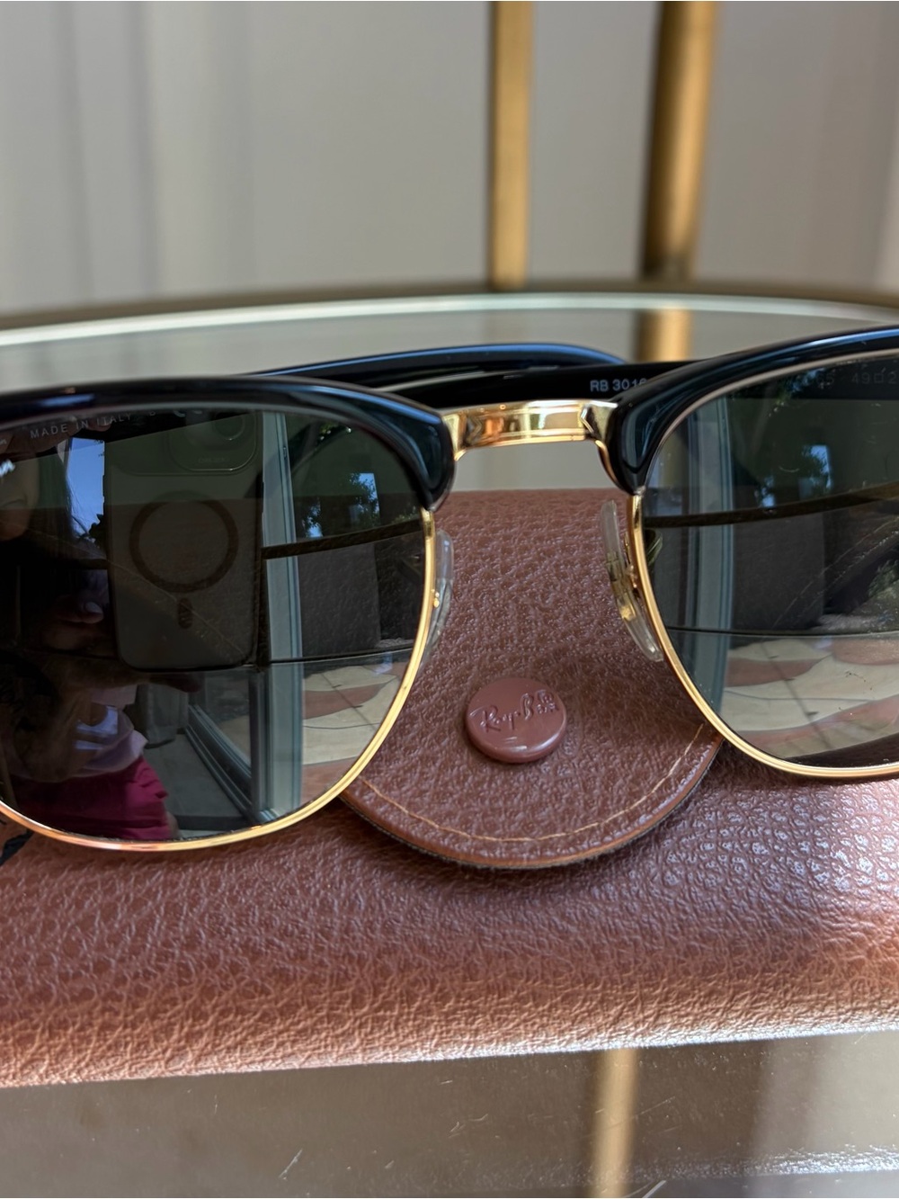 Ray-Ban Sunglasses in Black & Gold with Dark Green Lenses